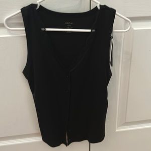 Black cotton lace trim vest with jersey stretch